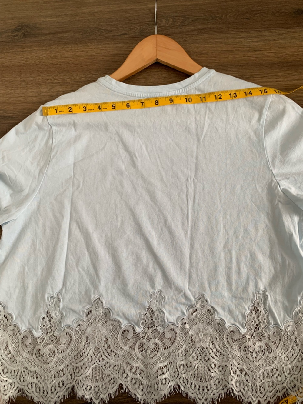 House of Harlow 1960 100% cotton Pale Blue Lace-Hem Short Sleeve Tee size L - Picture 9 of 11
